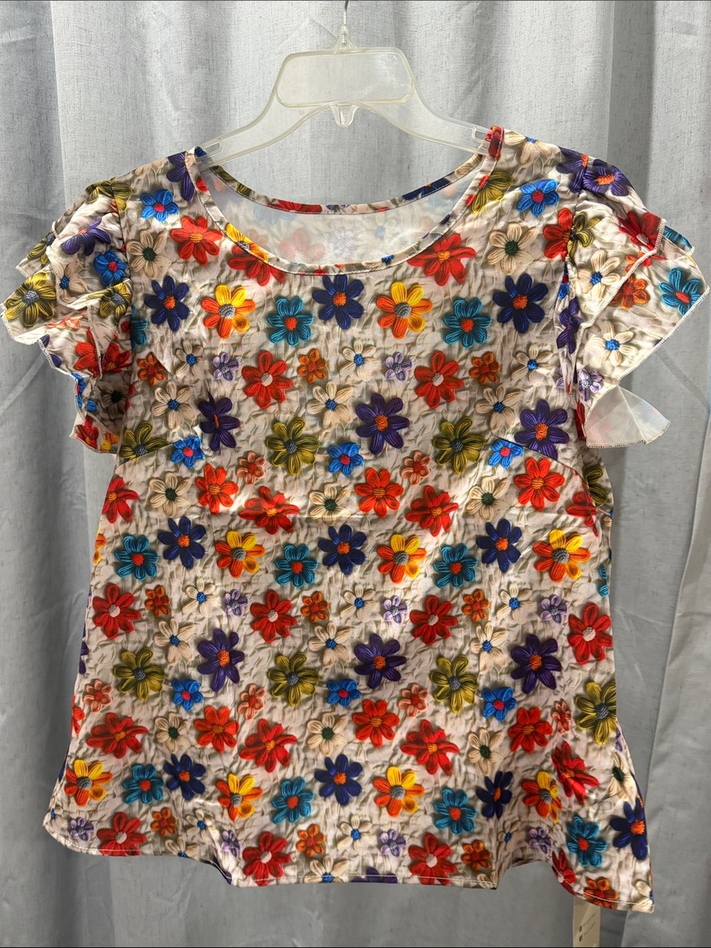 Embroidered Floral Short Sleeve Tee - Multicolor